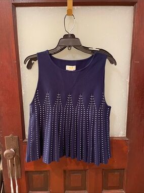 Anthropologie Maeve Navy Polka Dot Pleated Tank